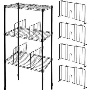 4 Pcs 18" W x 8" H Black Wire Shelf Dividers Chrome Plated Steel Wire Rack Divider for Shelving Closet Shelf Dividers for Wires Shelves Bathroom Kitchen Office Pantry Room