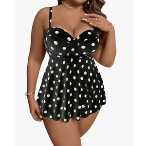 Women's Plus Size Polka Dots Push Up Swimsuit Tankini Set Swim Dress and Panty Bikini Set
 XL