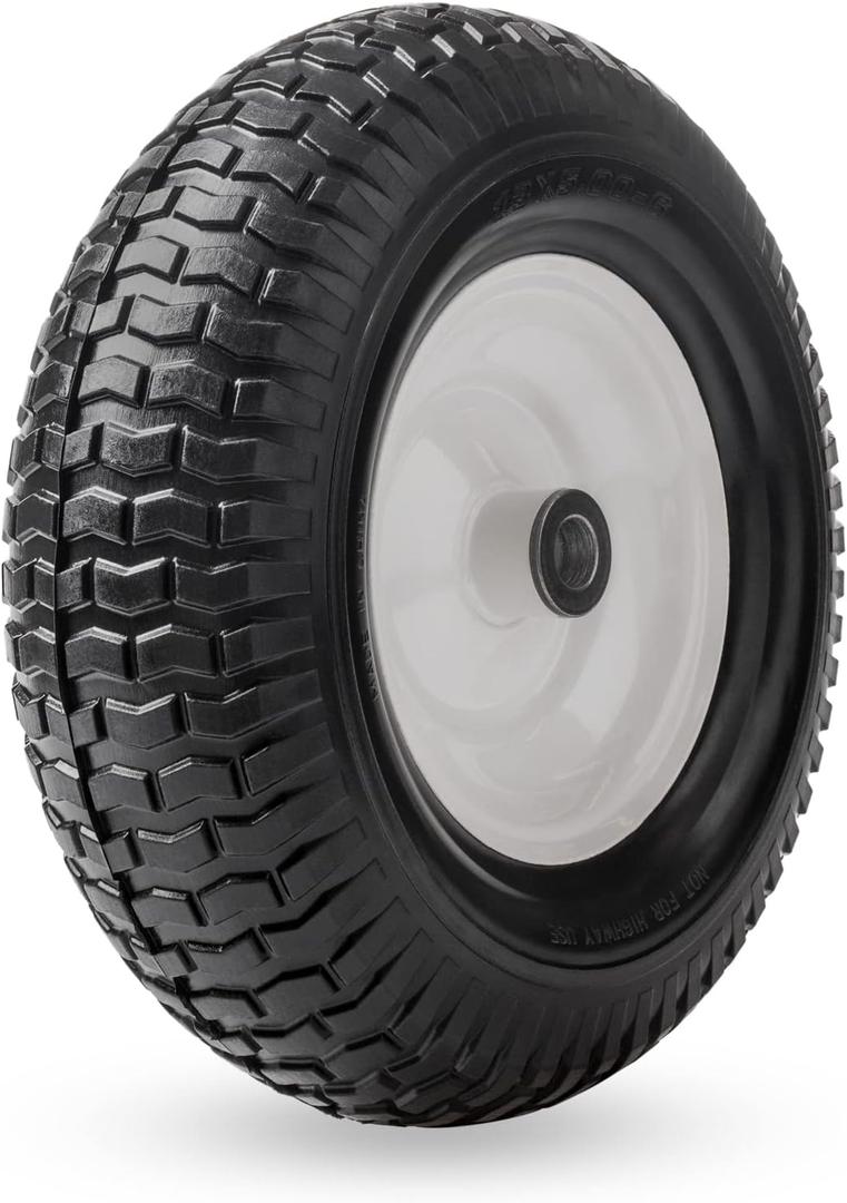 13" 5.00-6 Flat Free Solid Polyurethane Tire and Wheel Replacement, 1 Pack PU Airless Tire with 3/4" Bearing 3" Centered Hub for Wheelbarrow/Golf Car/Turf Equipment/Utility Vehicles, 1 Pc