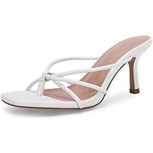 LAICIGO Women’s Square Open Toe Flip Flops Stiletto Heels Strappy Thong Slide on Slingback Mules Sandals Size 7 1/2