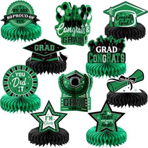 Yisong 10 Pcs 2026 Graduation Centerpieces Green, Black Honeycomb, 20 x 20 cm/ 7.8 x 7.8 inches