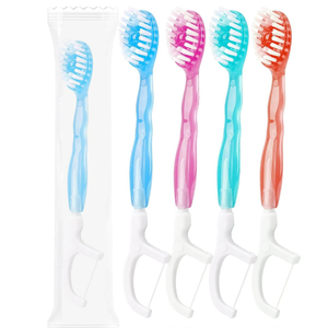 90 Pack Disposable Travel Toothbrushes Bulk Individually Wrapped Mini 5-in-1Toothbrushes with Mint Toothpaste Tongue Scraper Floss Toothpick for Home Office Travel
