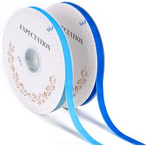 Blue Velvet Ribbon 3/8'' 2 Rolls Total 30 Yards, Use for Gift Wrapping, Christmas Tree, Wreath Decoration, DIY Crafts (Royal Blue, Light Blue)