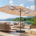 SUPERJARE 15ft Large Patio Umbrella with Base included, Double Sided Outdoor Umbrella with Solar Lights, Pool Umbrella with Fade Resistant Canopy for Deck, Porch, Yard, Balcony, Beige