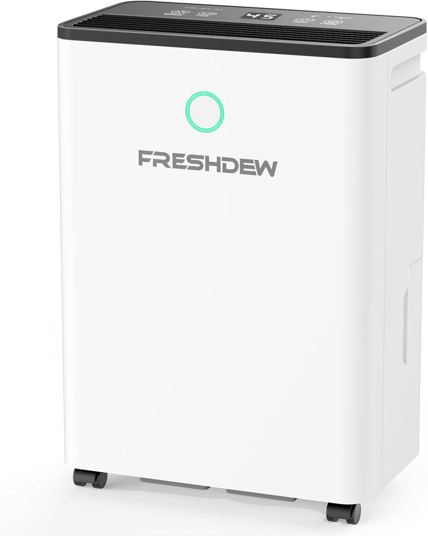 FRESHDEW Dehumidifier, 50 Pints Dehumidifiers for Home, 4500 Sq. Ft Dehumidifiers with Drain Hose, 0.66 Gallon Water Tank for Basement Bathroom Bedroom, 24H Timer