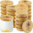 Gueevin 24 Pieces Yogurt Jar Lids Bulk Bamboo Wooden Lids Set Compatible with Oui Yogurt Jars Round Reusable with Silicone Sealing Rings Brave Flower Rose Sunflower Daisy for Kitchen Food Storage