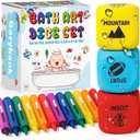 Garybank 12 Pack Bath Crayons for Toddlers 1-3, with 3 Drawing Prompt Dice, Non-toxic Formula Bathtub Crayons, Washable & Smoothly Paint Wet and Dry On Wall, Easy Grip Shell to Draw