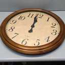 16 Inches Wooden Wall Clock with Retro Design, Large Round Wood Wall Clock with Big Arabic Numerals, Battery Operated Silent Non-Ticking Brown Wall Clock for Living Room, Kitchen, Bedroom.