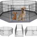 PETIME Foldable Metal Dog Exercise Pen/Pet Puppy Playpen Kennels Yard Fence Indoor/Outdoor 8 Panel 24" W x 24" H with Bottom Pad (with Bottom pad, 8 Panels 24" H)