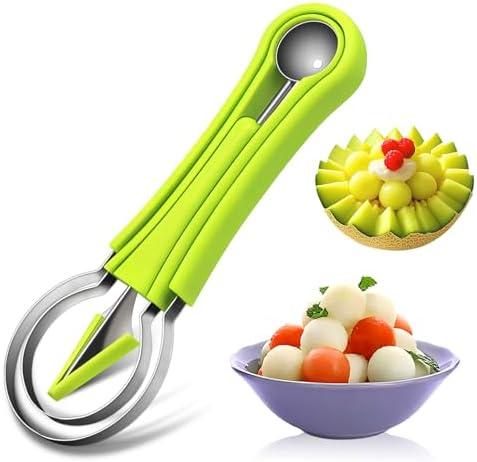 Suuker Melon Baller Scoop Set,4 In 1 fruit cutters shapes, watermelon scooper fruit scooper and baller, fruit carving tools（Green）