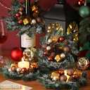 Brown 4 Pcs 9" Mini Christmas Wreaths for Kitchen Cabinet Small Christmas Table Centerpieces Mini Candle Ring Hanging Garland Wreaths for Xmas Front Door Kitchen Cabinet Window Table Decor