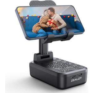 ZEALOT Cell Phone Stand with Wireless Bluetooth Speaker, Phone Holder and Wireless Induction Speaker Amplifier Dock Compatible with iPhone/ipad/Samsung,Gifts for Women Men Dad Him Her-Black
