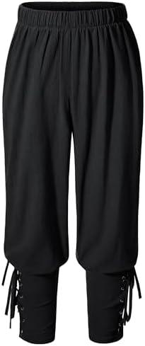 Kids Renaissance Ankle Banded Pirate Pants Medieval Viking Lace Up Tapered Trousers Halloween Costume, Large