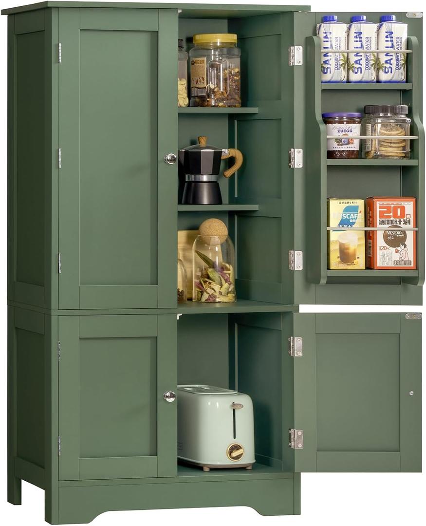 TEENFON 43" H Storage Cabinet with 4 Doors, Kitchen Cabinet with 6 Door Shelves, Kitchen Pantry Cabinets for Living Room, Dining Room, Bathroom, Forest Green, 11.8"D x 23.6"W x 43.3"H