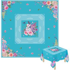 Flower Mahjong Tablecloth 55" x 55" Polyester Square Instructional Design with Rules for Family Game Night Party Favor Supplies