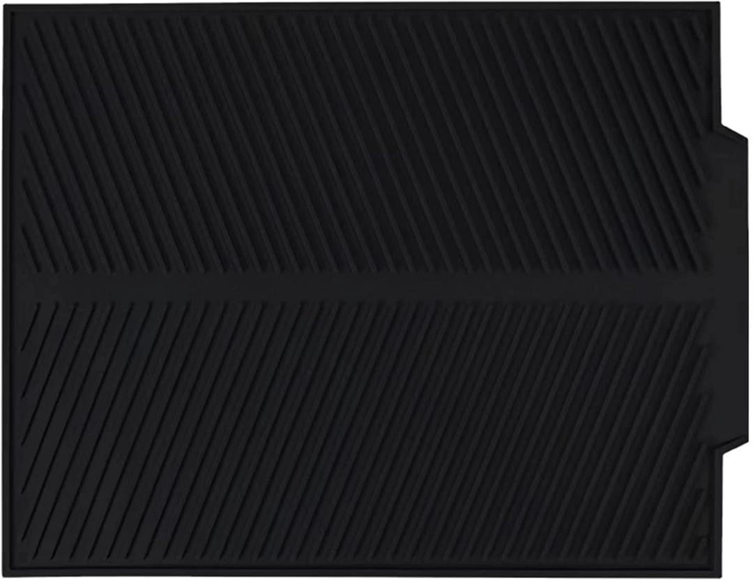 Dish Drying Mat for Kitchen Counter, Silicone Large Dish Drying Pad, Easy Clean Non-slipping Heat Resistant Dish Rack Mat, Foldable Dish Drain Mat, 17'' x 13'', Black