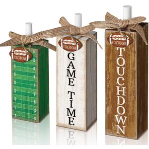 Yousoontic 3 Pcs Football Table Decorations Football Tiered Tray Decor Sport Game Centerpiece Touchdown Block Sign Gift for Fans Club Tailgate Birthday Party Table Shelf Fireplace Coffee Desk Decor