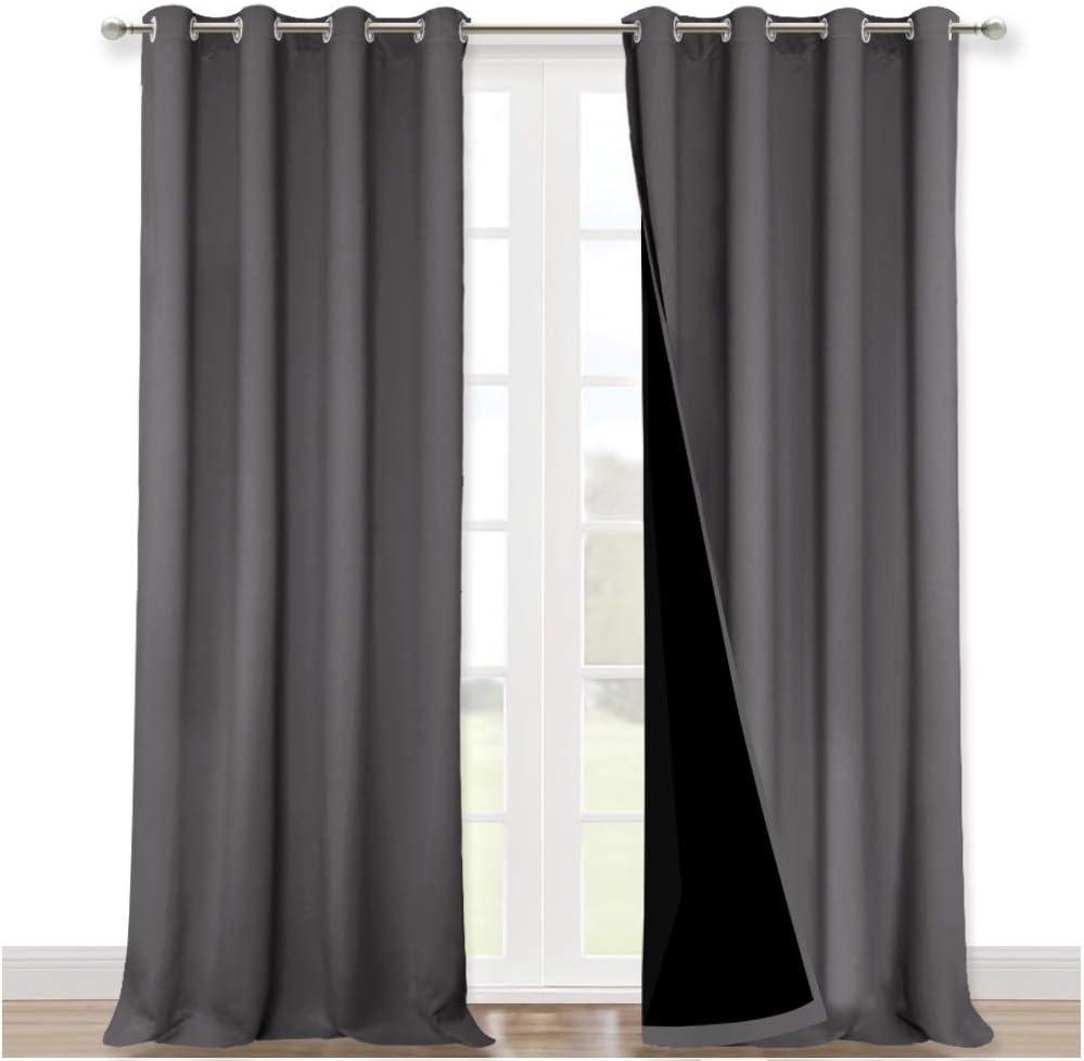 NICETOWN Total Shade Curtains and Draperies, Heavy-Duty Full Light Shading Drapes with Black Liner Backing for Villa/Hall/Dorm WindowGray, Package of 2, 52 inches Wide x 95 inches Long (Grey)