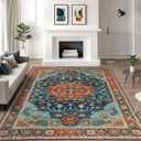 WILLSUN Washable Area Rugs, 6x9 Non-Slip Boho Large Area Rugs for Living Room, Bedroom, Machine Washable Vintage Rug, Indoor Floral Print Carpet for Home Decor, Kid & Pet Friendly Mat