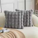 Neelvin Grey Faux Fur Cozy Soft Plaid Decorative Throw Pillow Covers 16x16 inch Set of 2,Velvet Pillowcase Cushion Case for Sofa Couch