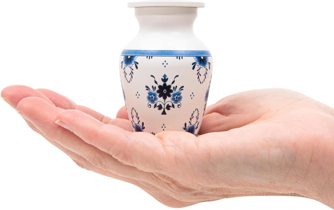 Cremation Urns for Human Ashes Adult Female, Male | Funeral Urn for Ashes for Women, Men | Decorative for Burial, Memorial, Home | Handcrafted Keepsake | Delft Style Blue & White (Small)