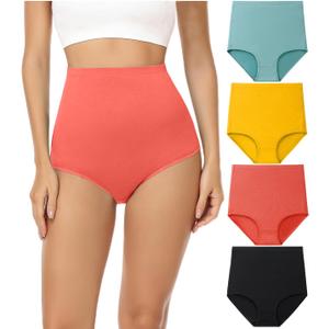 wirarpa Women's Underwear Cotton Super High Waisted Briefs Stretch Full Coverage Panties 4 Pack, size S
