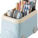 LETURE Pen Pencil Holder for Desk 3 Slots, Cute Car Gifts Desk Organizer Marker Makeup Brush Holders Workspace Organizers Office Decor Accessories (Blue)