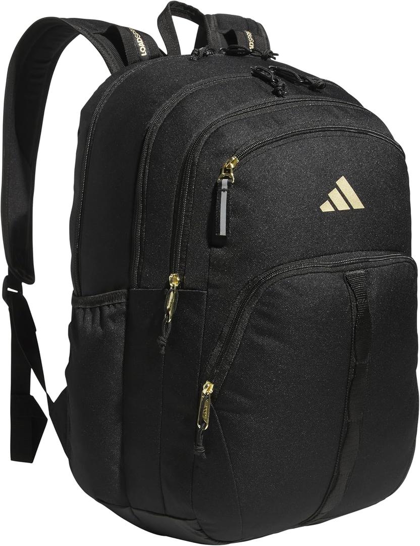 adidas Prime Backpack for Work, Travel Bag for Women and Men with Padded Compartment for Laptop (One Size, Black/Gold Metallic)