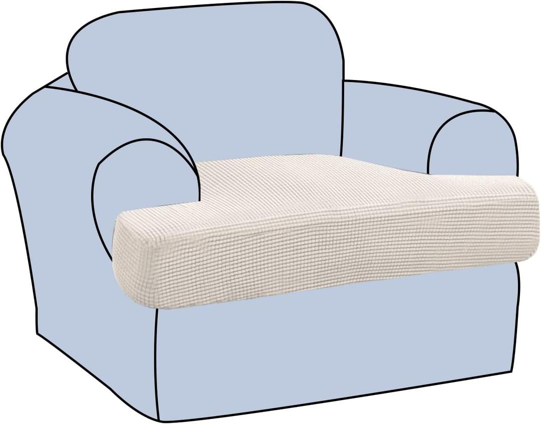 H.VERSAILTEX Stretch T Cushion Chair Sofa Slipcover T Cushion Covers for Living Room Armchair Couch Cover T Cushion Slipcover Seat Cover with Elastic Bands Thicker Jacquard Fabric, Ivory