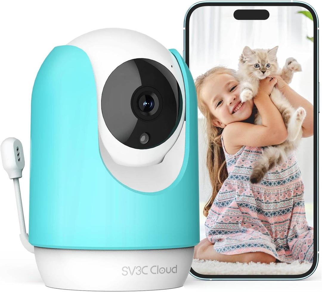 SV3C Indoor Security Camera 2K Pan/Tilt Wireless WiFi Pet Camera Temp & Humidity Cry Noise and Motion Detection, Two Way Audio 2.4G&5G Baby Monitor IR Night Vision Compatible with Alexa (Blue)