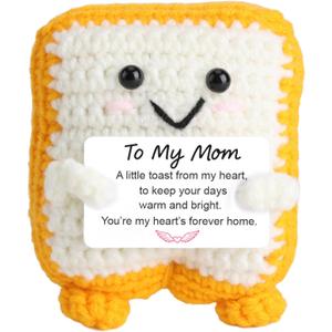 Crochet Toast Gift for Mom from Daughter or Son, Cute Handmade Plush Keepsake with Heartfelt Message Card, Mothers Day or Birthday Gift, Small Desk Decor