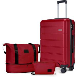 3-Piece Luggage Set, 20" ABS Hardshell Lightweight Suitcase with Smooth Spinner Wheels for Business and Family Travel (Vibrant Red)