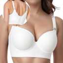 JishinGal Womens Push Up Bra Full Coverage Seamless Underwire Hide Back Fat, Wide Straps, Smooth Uplift T-Shirt Bra (White)