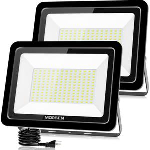 MORSEN 200W Flood Light Outdoor Plug in - 20000LM 5000K LED Flood Light, IP66 Waterproof, UL Listed Daylight Security Lights for Garden, Yard, Garage, Stadium, 2 Pack