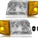 Headlight Assembly With Corner Light Kit Compatible with Ford Ranger 1993-1997, OE-Style Halogen Headlamp Replacement for FO2503115, FO2502119, FO2503173, FO2502173, 4Pcs Pair Set without Bulb