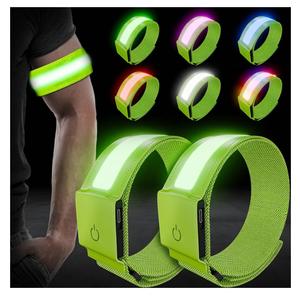 LED Armband 2 Pack, Light up Reflective Arm Bands Glow Bracelets, Running Lights for Runners Dog Walking - 5 Colors 11 Light Modes - Adjustable Velcro - Rechargeable