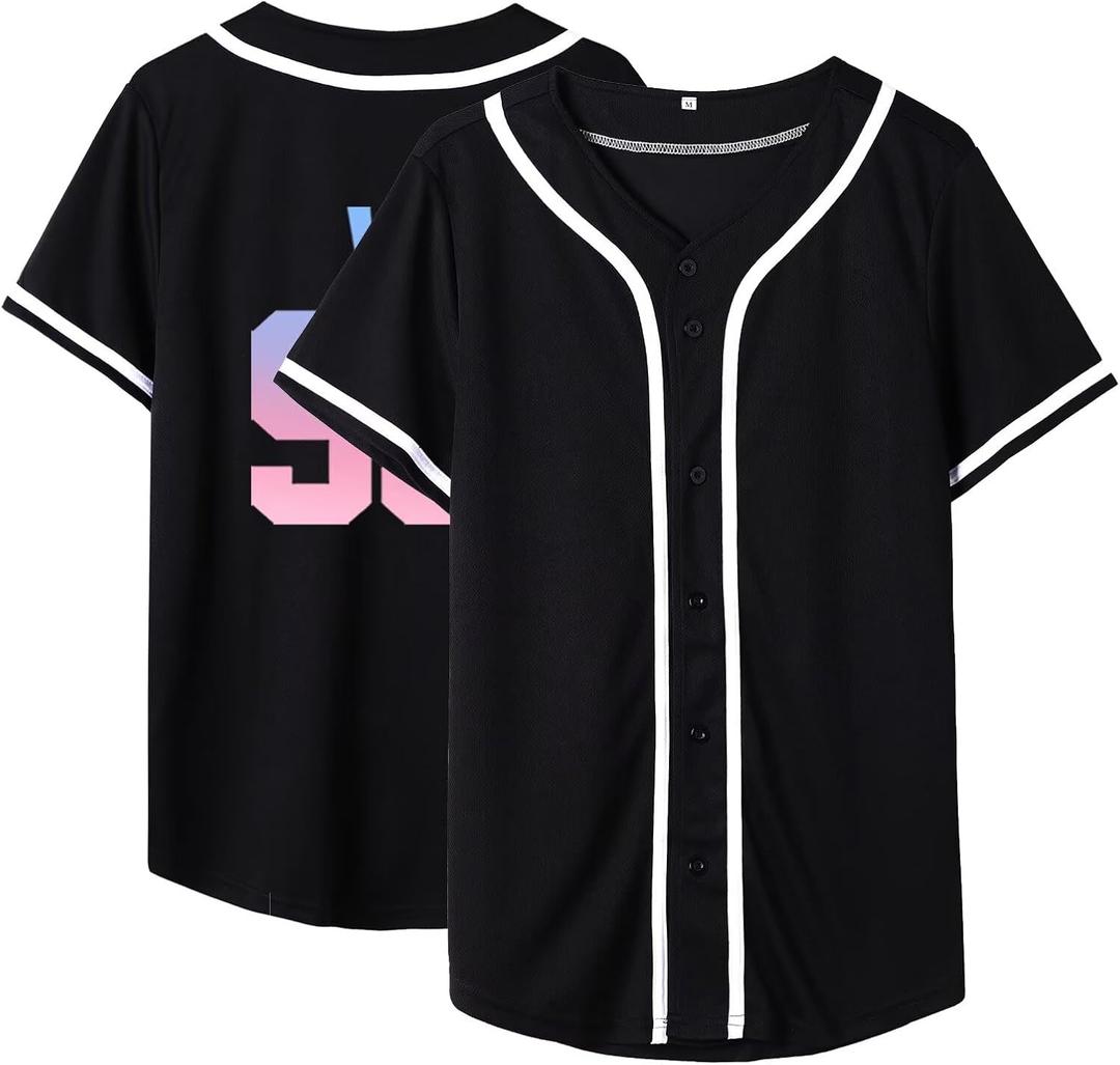 Dolpind Baseball Jersey Men Women Button Down Baseball Shirt Plain Casual Blank Jersey Softball Fan Team Sport Uniforms (Black, S)