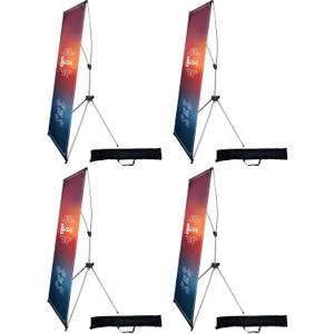 X Banner Stand Adjustable Fit Banner 23 x 63 to 32 x 78 Inch(STAND ONLY), Portable Travel Bag, Bigger, More Adaptable Advertising, Stores, Tradeshow, Restaurant, Event, Birthday & Party (4 PACk)