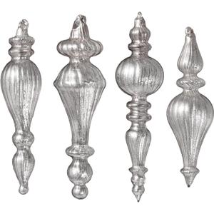 DN DECONATION Mercury Glass Finial Christmas Ornaments, Large Hanging Teardrop Ornament, Shiny Ball Ornaments for Xmas Tree, Winter Wedding, Party, Holiday Home (4-Pieces, Silver) (Set of 4)