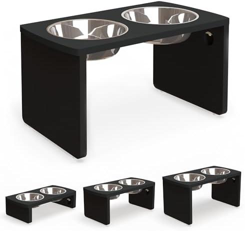 Elevated Dog Bowls, Bamboo Raised Dog Bowl for Large Dogs, with 2 Stainless Steel Bowls (13'' Tall-68oz Bowl, Black)