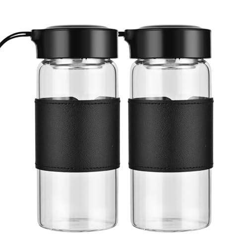 BNCWCQZ Small Glass Shaker Bottle, 2 Pack 16oz BPA Free Odorless Shaker Bottle with 304SS Mixing Ball and Removable Cleaning Brush for Fitness & Protein Shakes(Black-2Pack)