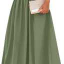 PRETTYGARDEN Womens Summer Off Shoulder Sleeveless Midi Dress Cocktail A Line Flowy Wedding Guest Dresses with Pockets (Army Green, Medium)