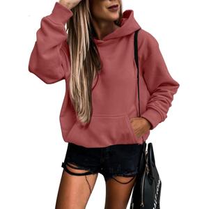 SHEWIN Women's Casual Hoodies Long Sleeve Solid Lightweight Pullover Tops Loose Sweatshirt with Pocket (Size S, 2 Red)