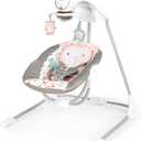 Ingenuity InLighten 5-Speed Baby Swing - Swivel Infant Seat, 5 Point Safety Harness, Nature Sounds, Lights - Nally Owl