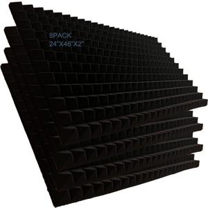 8 Pack Acoustic Foam Panels，Musical Instrument Room Cinema KTV Acoustics Panel Black PYRAMID Large Size Sound Absorbing Foam Board 2" × 24” × 48”