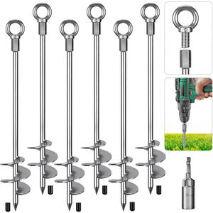 Insaga 24'' Ground Anchors Screw in Heavy Duty 12mm Solid Steel, 3" Spiral Blade with Smooth Edges, Fully Welded Design for Mobile Home, Shed, Trampoline, Swing Set, Carport, Earth, Tent, 6Pack