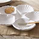 Mud Pie Shell Sectional Platter, 2 Piece Set, White, platter 12" dia | spreader 5 1/2", Seashell