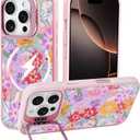 J.west Compatible with iPhone 16 Pro Max Case 6.9" Case,Leopard Compatible with Magsafe with Kickstand Shockproof Bumper Animal Rugged Clear Phone Cover Cases (Pink Spring, for iPhone 16 Pro Max)