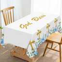 Hafangry God Bless Tablecloth Boy First Holy Communion Blue Baptism Christening Party Decoration Christian Cross Kitchen Dining Room Table Cloth Home Decor-6084inch