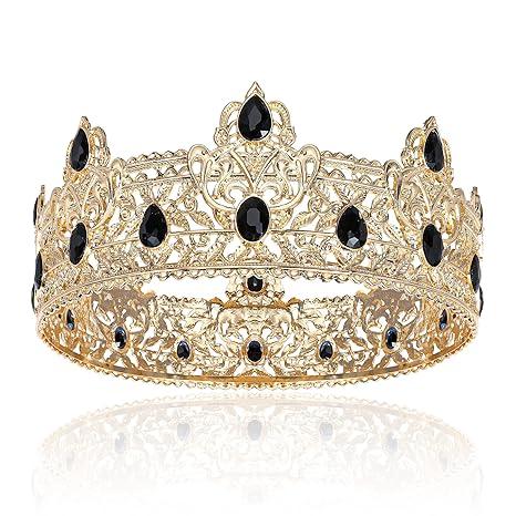 Gold King Crowns for Men, Royal Crown with Black Rhinestone, Birthday Crown for Men, Wedding Cosplay Homecoming Prom Party Decorations Crown, Perfect Gifts for Men